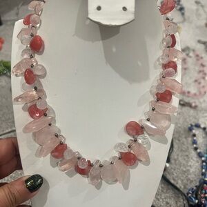 Vintage Stone Rose & Cherry Quartz Elegant Pink and Red Gemstone Necklace
